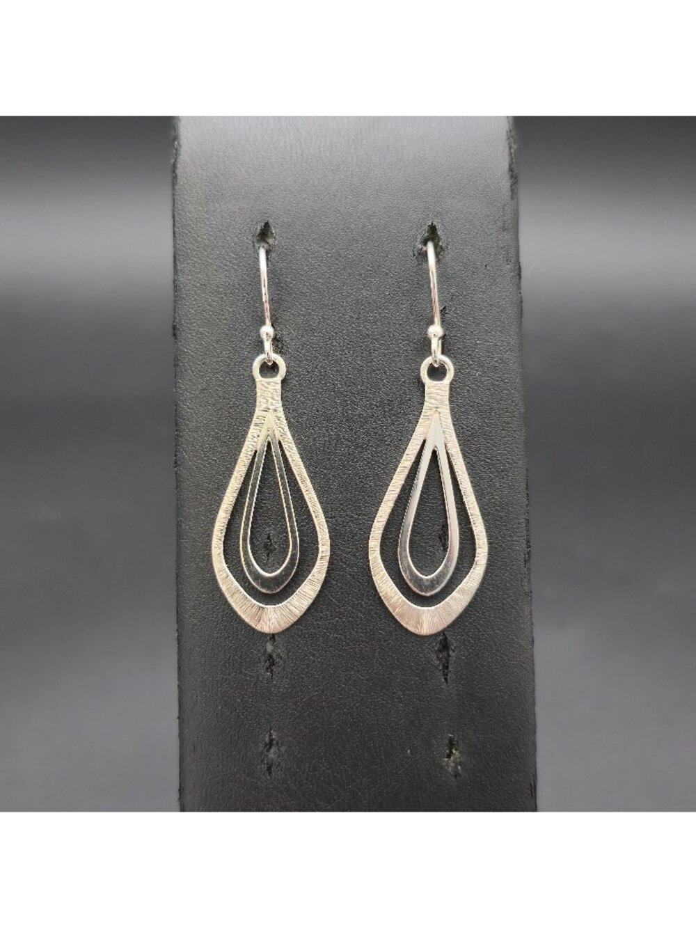 Sterling Silver Textured Double Layer Open Teardrop Dangle Earrings A8891